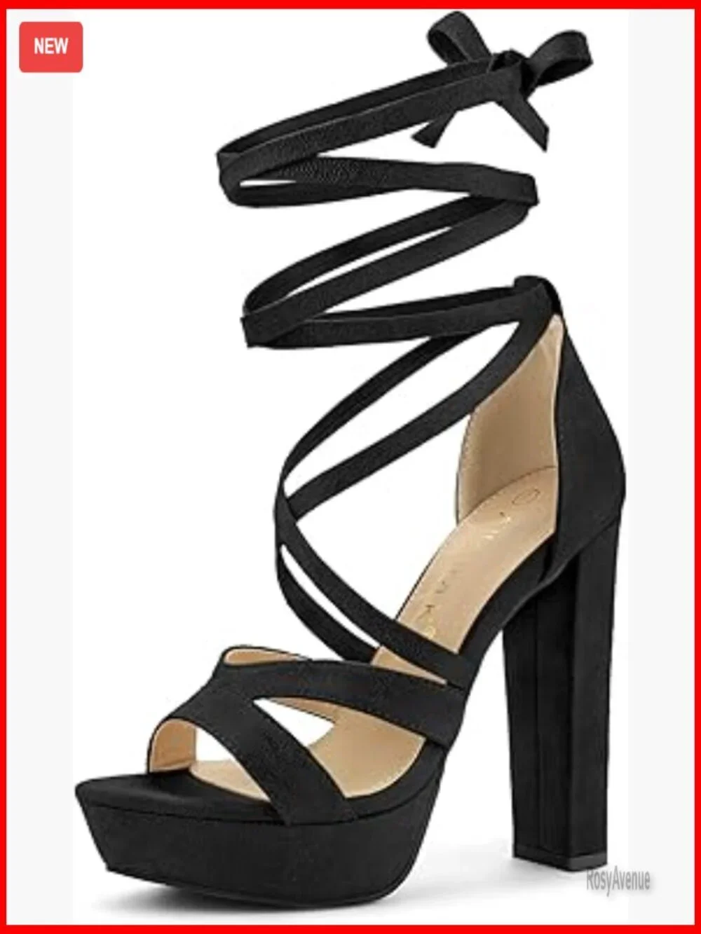Platform Chunky Heel Sandals Lace Up Faux Suede 5.3 Inch Heel